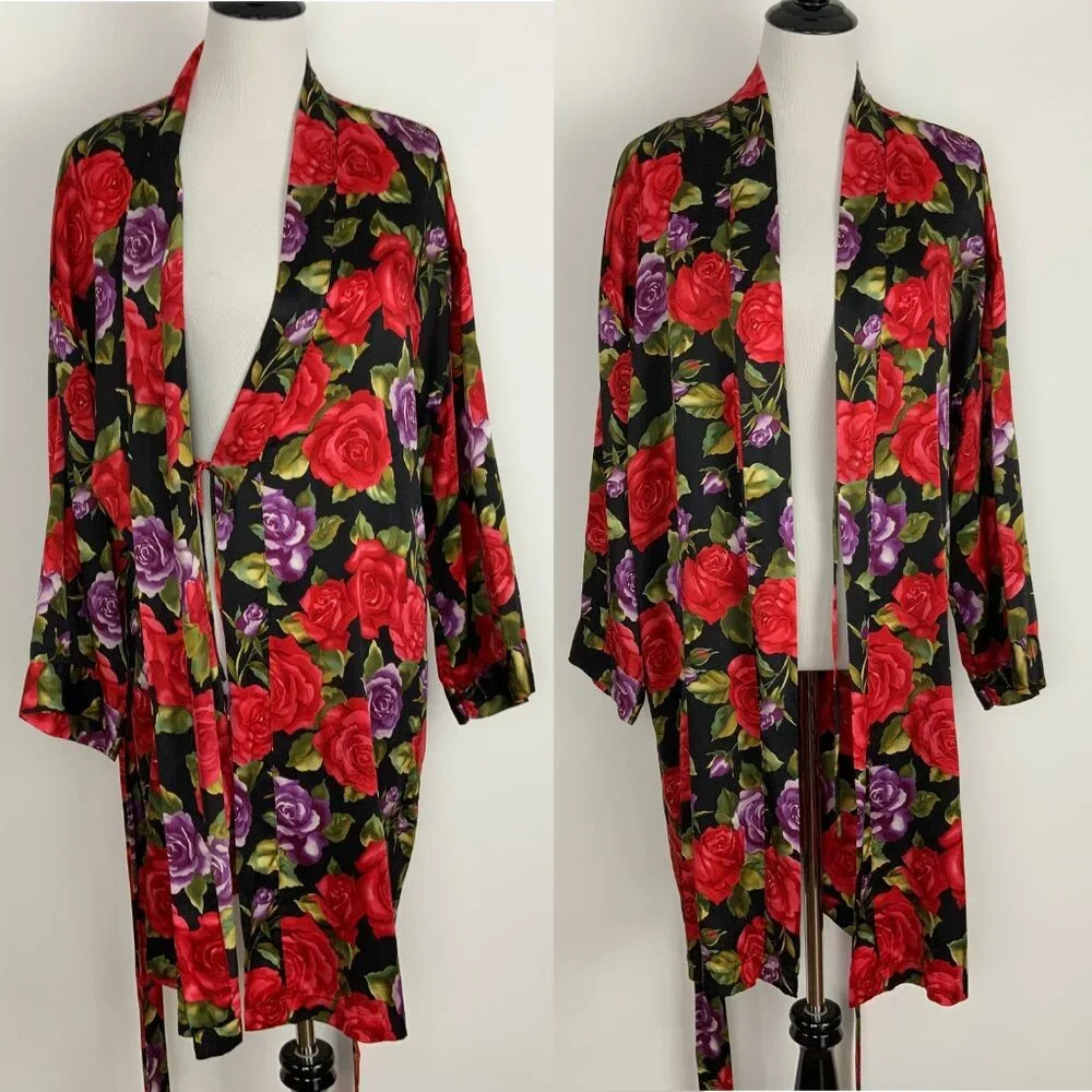 Vintage Victoria's Secret Gold Label 100% Silk Floral Robe Sz M/L - Picture 13 of 16